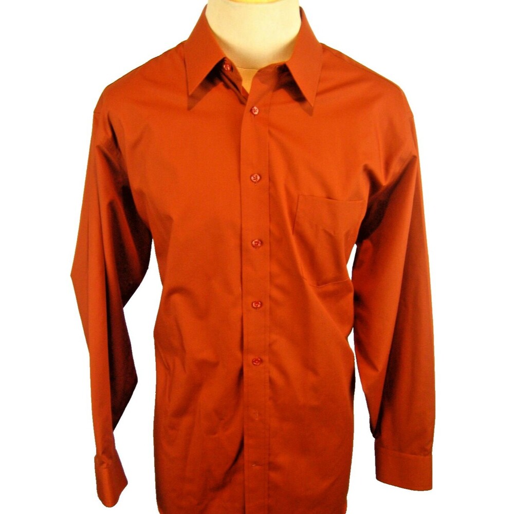Mens Stafford Rust Cotton Blend LS Casual Shirt sz 17.5x34/35